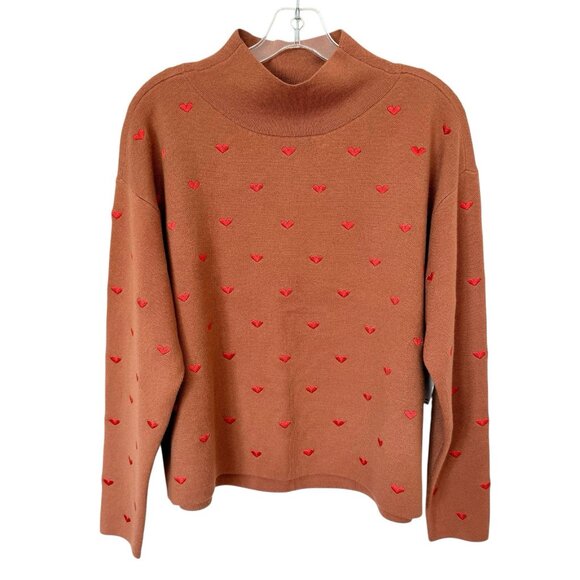 Anthropologie Maeve CARYS Mock Neck Sweater Womens Small Cedar Hearts Oversized - Picture 3 of 11